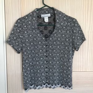 Good as new black and white short sleeved blouse
